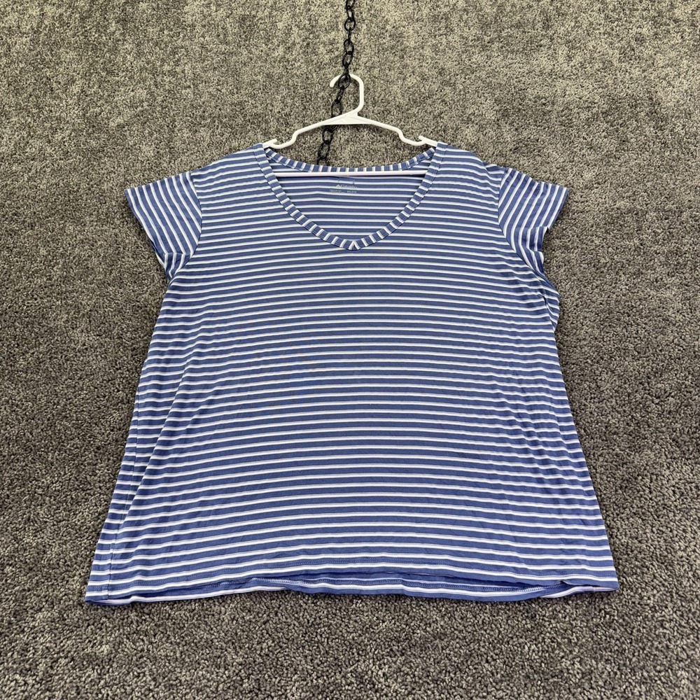 Columbia Shirt Womens XXL Blue Stripe V Neck Short Sleeve Basic T Shirt Casual